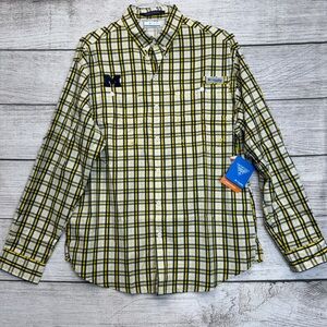 New Columbia PFG Michigan Wolverines Omni-Shade Super Tamiami Shirt Sz M